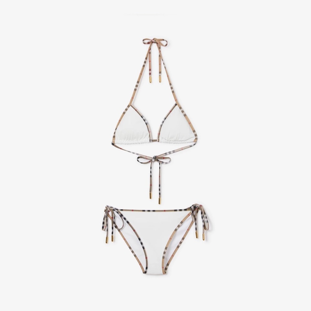 Burberry White and Brown Classic Bikini Set